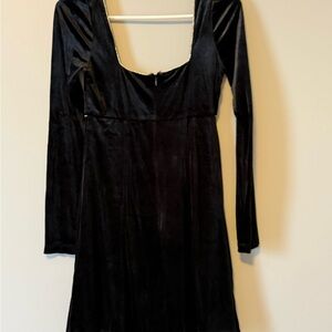 Velvet black mini dress.